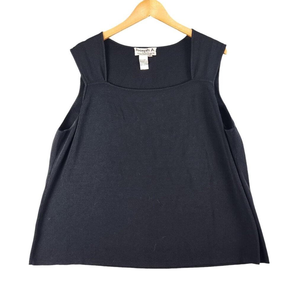 Joseph A. Womens Sleeveless Black Top Size 3X Square Neck Knit Office - Picture 1 of 5